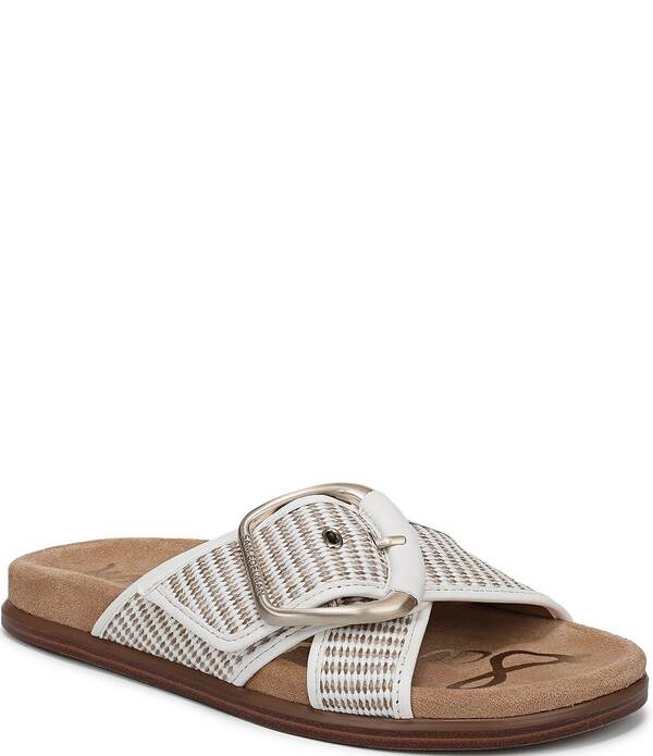 サムエデルマン レディース シューズ パンプス サンダル Sam Edelman Darla Raffia Stripe Criss Cross Buckle Hardware Slide Sandals Ivory Taupe アイボリー