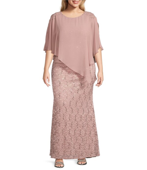 イグナイト レディース トップス ワンピース フラワー柄 プラスサイズ スパンコール キャップ レース フラワー Ignitevenings Plusize Short Sleeve Round Neck Beaded Sequin Floralace Caplet Gown Blush ブラッシュ 34,320円