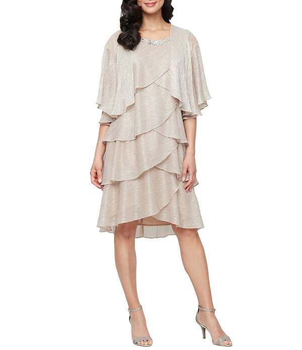 イグナイト レディース トップス ワンピース クルーネック ジャケット Igniteveningshort Sleevembellished Crew Neck 2-Piece Jacket Dress Gold ゴールド｜ReVida 店
