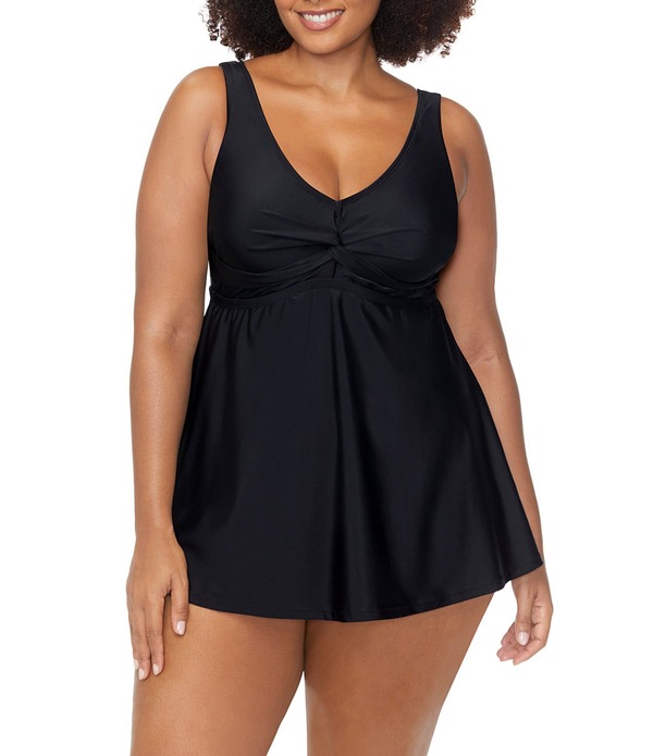 ライジンズ レディース トップス ワンピース Vネック プラスサイズ Raisins Curve Plusize Lucia Solid V-Neck Cross Frontwist One Piece Swimdress Black ブラック｜ReVida 店