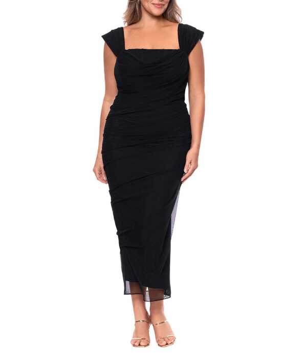 ベッツィアンドアダム レディース トップス ワンピース プラスサイズ ギャザー メッシュ ノースリーブ Betsy & Adam Plusize Stretch Mesh Square Neck Sleeveless Boned Corset Ruchedress Black ブラック