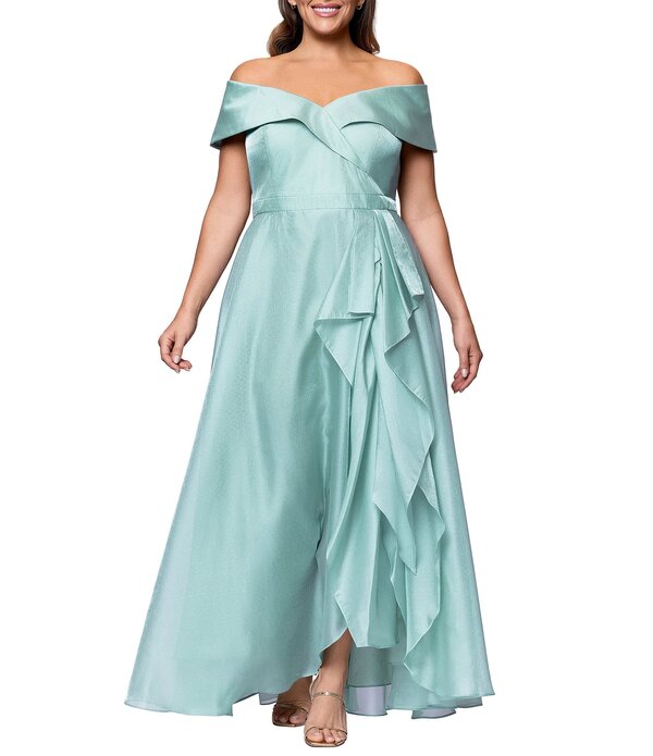 エスケープ レディース トップス ワンピース プラスサイズ フリル Xscape Plusize Organza Sweetheart Off The Shoulderuffle Front Gown Seafoam