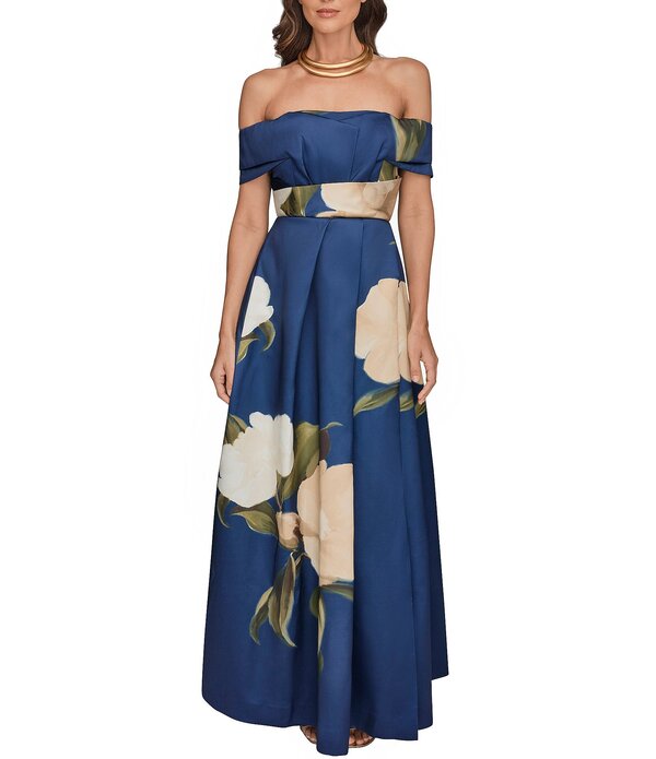 ダナキャラン レディース トップス 衣装 御花柄 刷り上げる ノースリーブ 御花 Donna Karan Floral Print Mikadoff The Shoulder Sleeveless Gown Ink Multi マルチ色合い