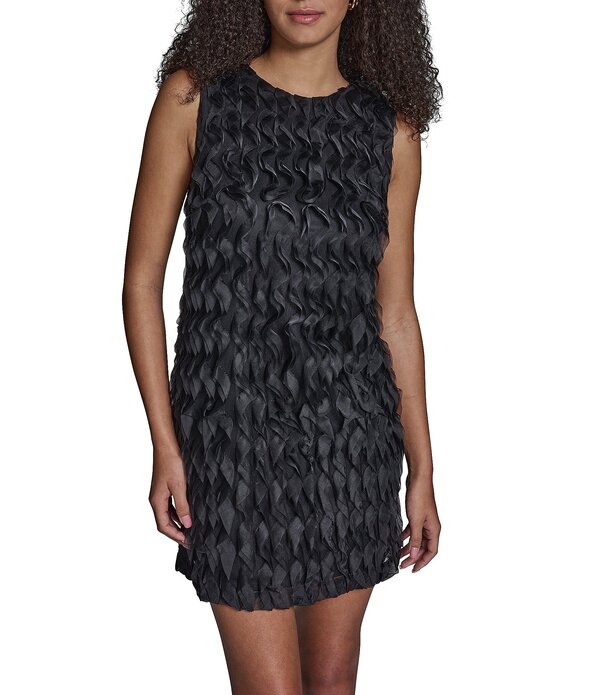 ビーシビージー レディース トップス ワンピース チュール クルーネック ミニ ノースリーブ BCBG Wavy Tulle Crew Neck Sleeveless Large Bow Shift Mini Dress Black ブラック 38,220円