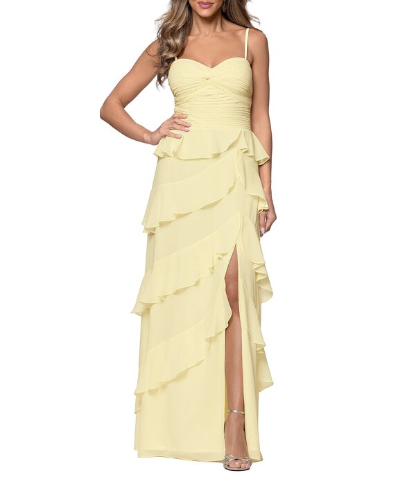 エスケープ レディース トップス ワンピース シフォン A ライン フリル ノースリーブ Xscape Long Chiffon Sweetheart Sleeveless Tieruffle A-Line Gown Butter