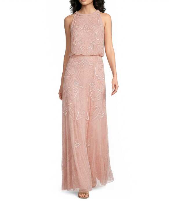アドリアナ パペル レディース トップス ワンピース ノースリーブ ホルター Adrianna Papell Bead Halter Neck Sleeveless Blouson Long Dress Coral Coast コーラル|ReVida 店