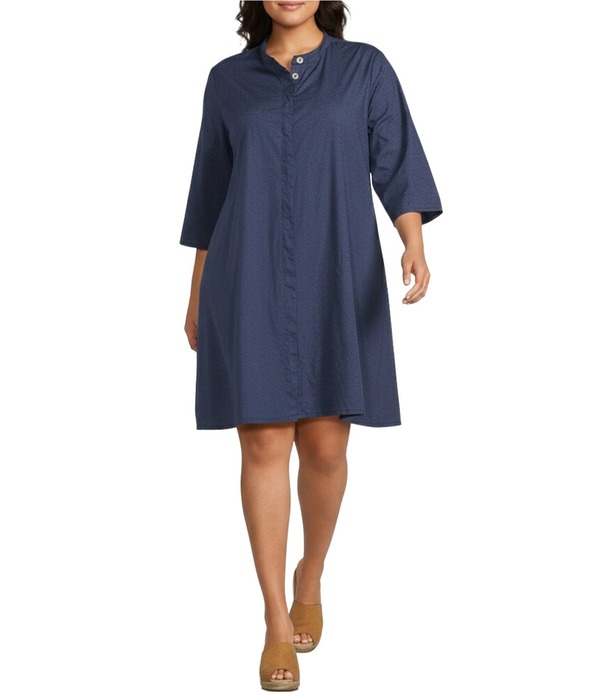 ブライン ウォーカー レディース トップス カットソー プラスサイズ コットン Bryn Walker Plus Winona Organicotton Poplin Mandarin Collar Elbow Sleeve Oversized Tunic Starlight