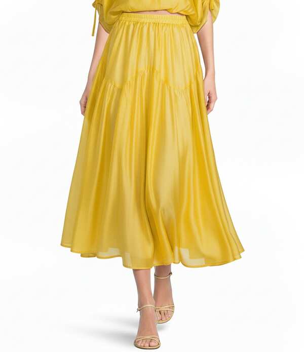 メロデイ レディース ボトムスカート ティアード シルク マキシ Melloday Coordinating Faux Silk Tiered A -Line Maxi Skirt Yellow イエロー