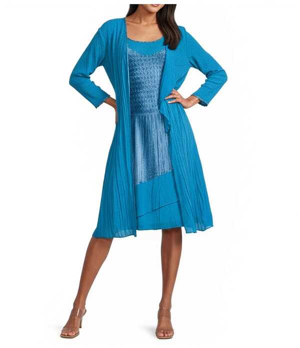 コマロフ レディース トップス ワンピース シフォン ジャケット Komarov Charmeuse & Chiffon 3/4 Sleeve Jacket Dress Blue Dusk ブルー
