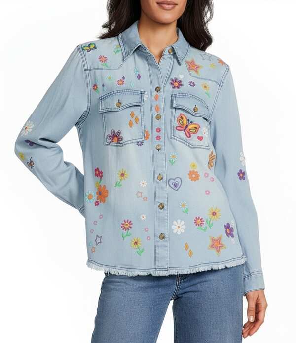 ジョン マーク レディース トップス シャツ フラワー柄 プチ 刺繍 ブラウス フラワー John Mark Petite Size Woven All Over Floral Embroidered Point Collar Long Roll-Tab Sleeve Button Front Blouse Floral Multi マルチカラー|ReVida 店