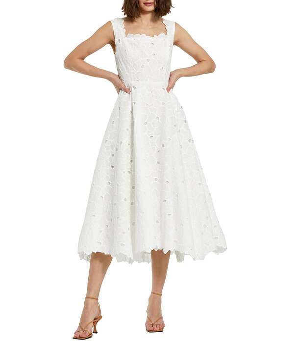 マックダガル レディース トップス 衣装 A 生産ライン 御花柄 MIDI ノースリーブ 刺しゅう 御花 Mac Duggal Embroidered Floral A-Line Sleeveless Midi Dress White 白いこと