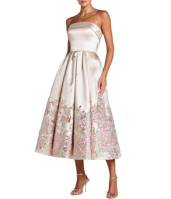 マックダガル レディース トップス ワンピース A ライン ミディ ストラップレス Mac Duggal Strapless Brocade A-Line Midi Dress Champagne Multi シャンパン