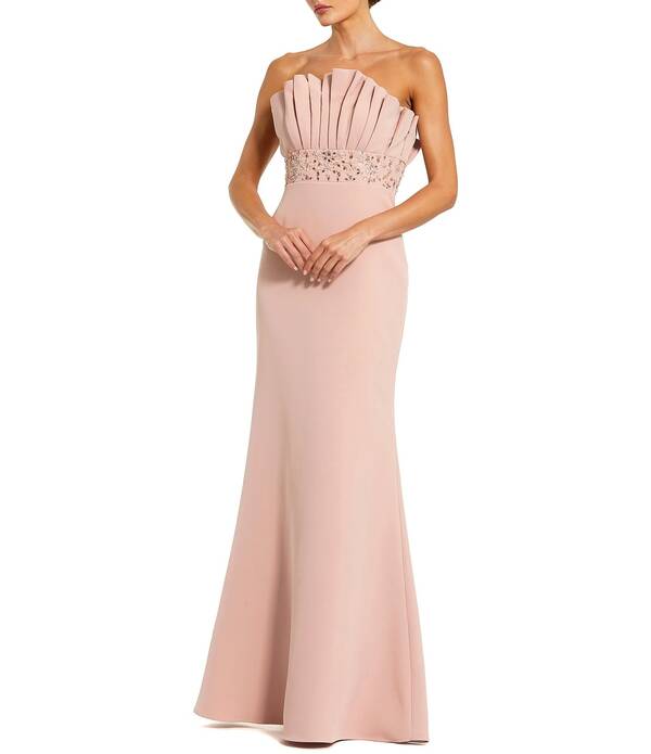 マックダガル レディース トップス ワンピース クレープ ストラップレス Mac Duggal Crepe Strapless Longown With Rhinestone Beading Vintage Lilac ライラック｜ReVida 店