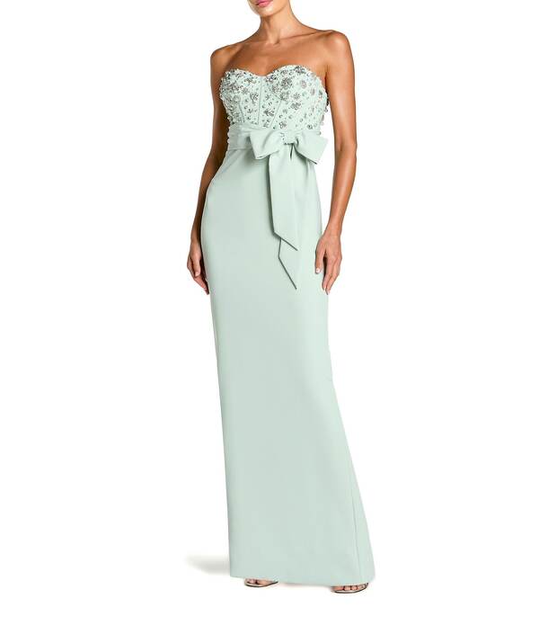 マックダガル レディース トップス ワンピース クレープ ストラップレス Mac Duggal Crepembellished Bustier Bow Strapless Longown Sage セージ