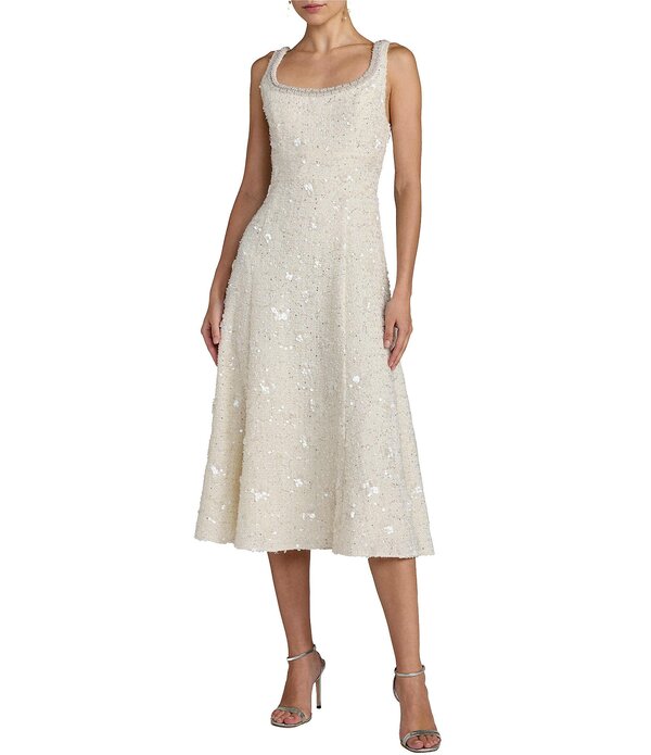 マックダガル レディース トップス ワンピース A ライン ミディ Mac Duggal Bouclembellished Square Neck A-Line Midi Dress Ivory アイボリー