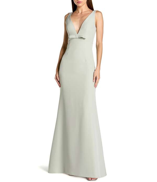 マックダガル レディース トップス ワンピース Vネックレープチ ノースリーブ Mac Duggal Petite Size Crepe Sleeveless V-Neck Mermaid Longown With Bow Sage セージ