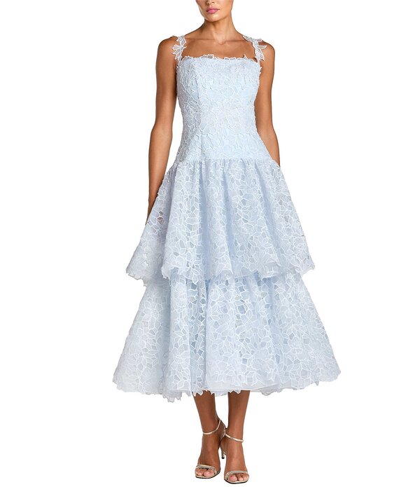 マックダガル レディース トップス ワンピース ティアード フリル ミディ ノースリーブ レース Mac Duggalace Square Neck Sleeveless Ruffle Tiered Midi Dress Powder Blue ブルー