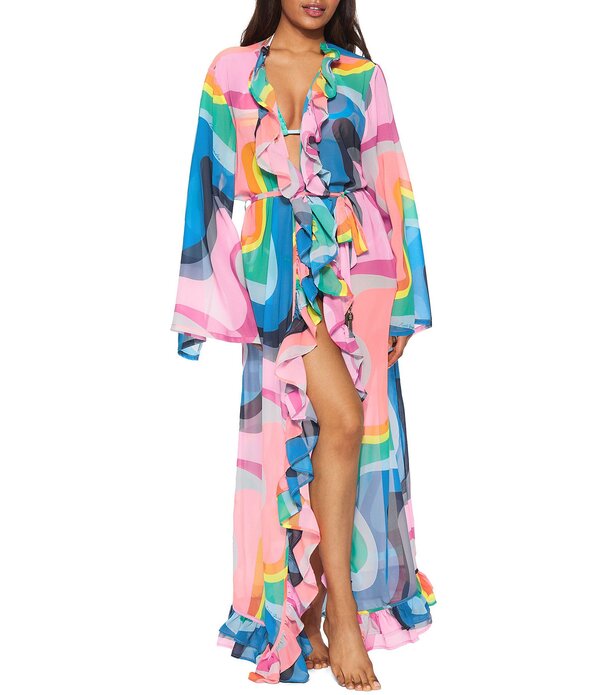 カートジェイガーロンドン レディース トップス ワンピース Vネック Kurt Geiger London Kensington Swirl Multi Color V-Neck Caftan Swim Cover-Up Open Green グリーン