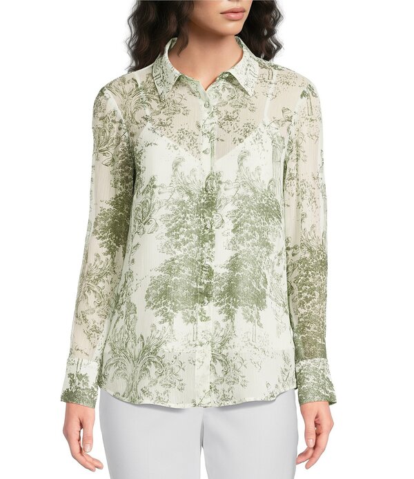 アレックスマリー レディース トップス シャツ シフォン プリント ブラウス Alex Marie Hannah Collar Long Sleeve Printed Chiffon Blouse Dark Sage Toile セージ｜ReVida 店
