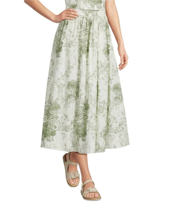 アレックスマリー レディース ボトムスカート プリント ミディ Alex Marie Miley Coordinating Printed Poplin Midi Skirt Dark Sage Toile セージ|ReVida 店