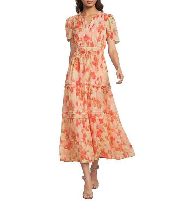 アレックスマリー レディース トップス ワンピース フラワー柄 プリント フラワー Alex Marie Maura Floral Collar Short Sleeve Printed Novelty Long Dress Peach Blossom ピーチ 39,520円