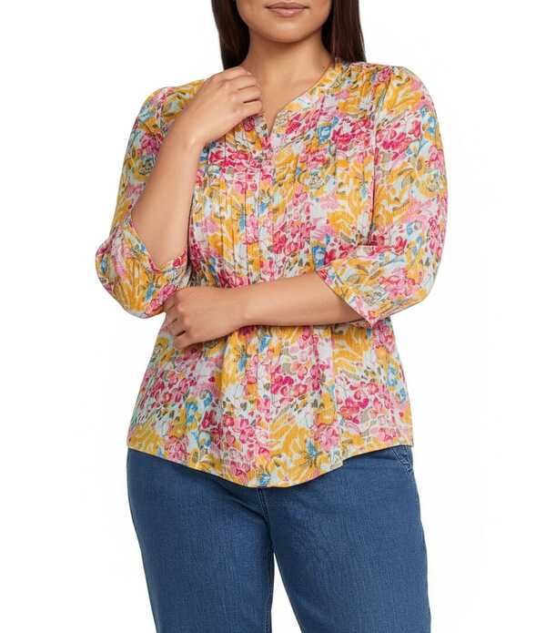 イントロ レディース トップス シャツ プラスサイズ プリーツ ブラウス Intro Plusize Rapture Rose Pleated Button Front Blouse Rapture Rose