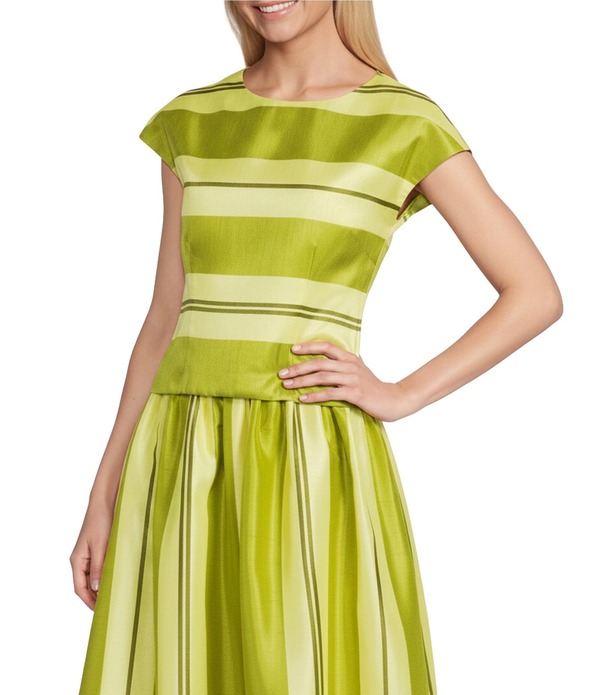 プレストンアンドヨーク レディース トップス シャツ ブラウス Preston & York Coordinating Stripe Harriet Reversible Jewel Neckline Short Sleeve Blouse Green/Stripe グリーン