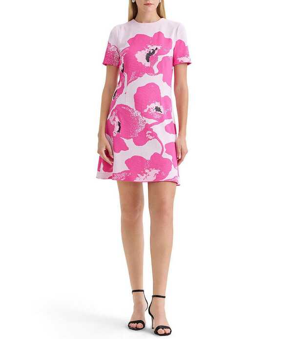ミンウォン レディース トップス ワンピース クルーネック A ライン フラワー柄 ニット フラワー Ming Wang Floral Jacquard Knit Crew Neck Short Sleeve A-Line Dress Carmine Rose Multi マルチカラー