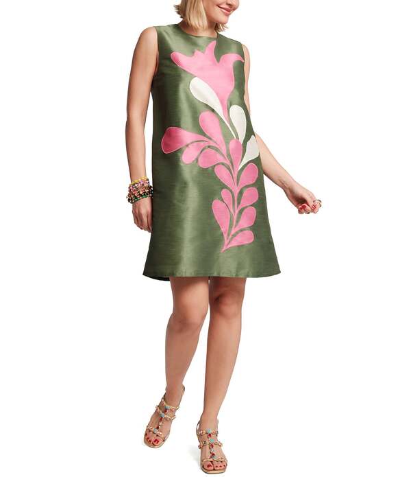 フランセスバレンタイン レディース トップス ワンピース クルーネック プリント ノースリーブ FRANCES VALENTINE Lilly Poly Dupion Modern Palm Print Crew Neck Sleevelesshift Dress Treetop/Multi マルチカラー