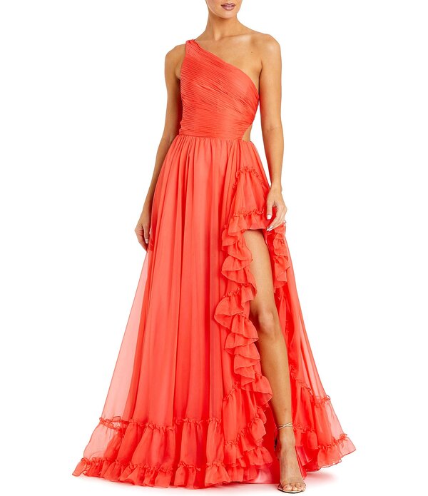 マックダガル レディース トップス 衣装 非対称 フラウンス Mac Duggal One Shoulder Asymmetrical Ruffle Gown Tangerine タンジェリン