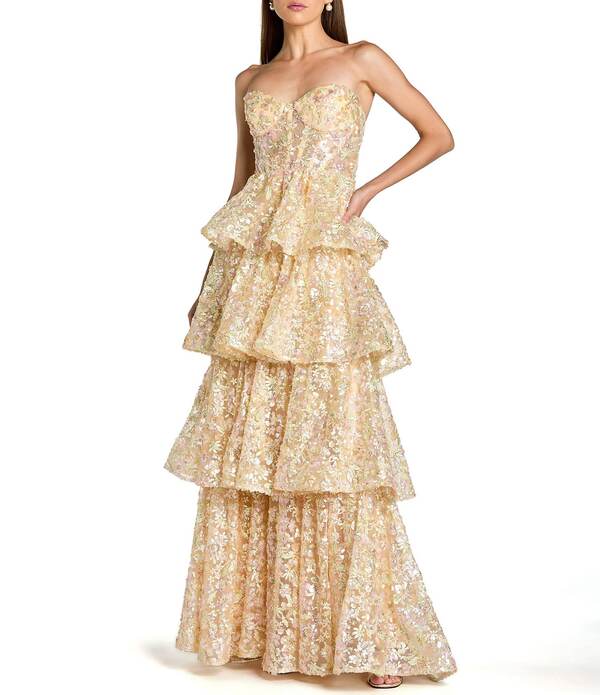 マックダガル レディース トップス ワンピース ティアード フリル ストラップレス Mac Duggal Straplessweetheart Neck Tiered Ruffle Longownude Multi マルチカラー