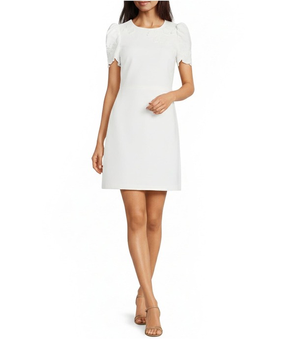 ヴィンスカムート レディース トップス ワンピース クルーネック 刺繍 Vince Camuto Crew Neck Short Sleevembroideredress Ivory アイボリー