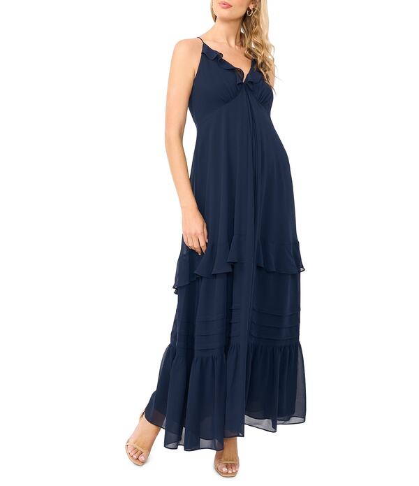 ワンステート レディース トップス ワンピース Vネック A ライン フリル ノースリーブ ニット マキシ 1. STATE Knit V-Neck Sleeveless Maxi Ruffle A-Line Dress Indigo Night インディゴ