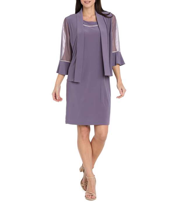 アールアンドエムリチャーズ レディース トップス 衣装 上衣 R \u0026 M Richards 3/4 Sleeve Rhinestone Trim 2 Piece Jacket Dress Dusty/Orchid レディースファッション-ワンピース
