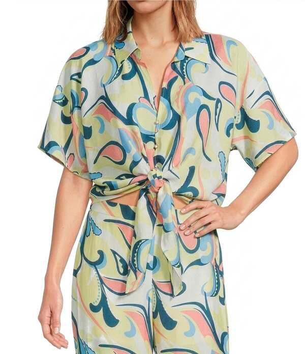 ルーシーパリ レディース トップス シャツ プチ プリント Lucy Paris Petite Rue Printed Collared Neck Short Sleeve Coordinating Tie Top Multi マルチカラー