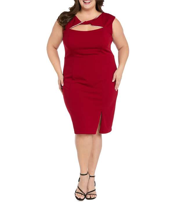 アールアンドエムリチャーズ レディース トップス ワンピース プラスサイズ R & M Richards Plusize Rhinestone Trim Frontwist Sheath Dress Red レッド