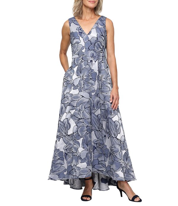 イグナイト レディース トップス ワンピース プチ ノースリーブ Ignitevenings Petite Size High-Low Hem Sleeveless Jacquard Long Dress Navy Ivory アイボリー
