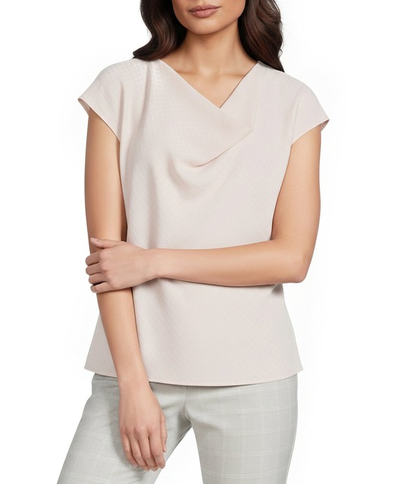 カルバンクライン レディース トップス シャツ ジョーゼット キャップ ブラウス Calvin Klein Textured Georgette Cowl Neck Cap Sleeve Blouse Petal