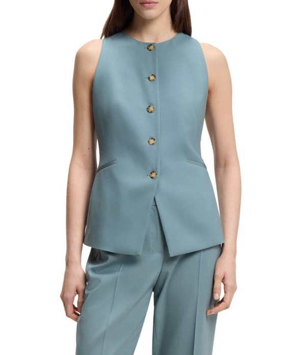 ヒューゴボス レディース アウター ベスト クルーネック ノースリーブ BOSS By Hugo Boss Juleran Coordinating Crew Neck Sleeveless Vest Bright Blue ブルー|ReVida 店