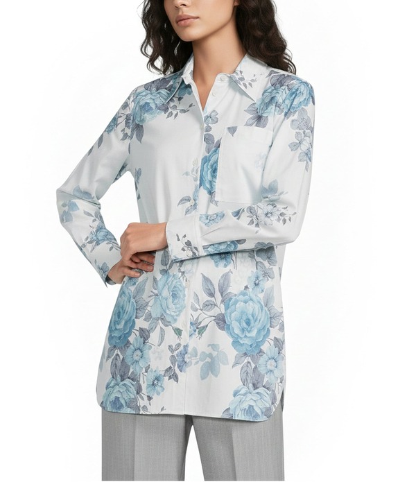 マレーラ レディース トップス シャツ プリント Marella Woven Amici Printed Long Sleeve Button Front Shirt Light Blue ブルー｜ReVida 店 33,670円