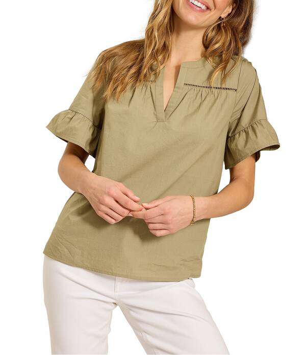 トッミーバハマ レディース トップス シャツ Vネック Tommy Bahama Oceana Isle Split V-Neck Short Flutter Sleeve Top Sea Clay