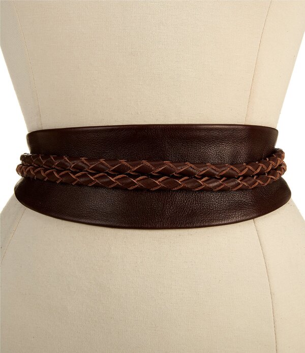 アダ レディース アクセサリー ベルト レザー ADA Lucky Leather Braided Tassel Wide Wrap Belt Chocolate チョコレート|ReVida 店