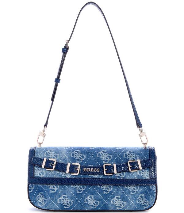 ゲス レディース 御徒面子 ジーンズ ロゴタイプ Guess Dovie Denim Jacquard Logo Flap Shoulder Bag Denim Logo ジーンズ