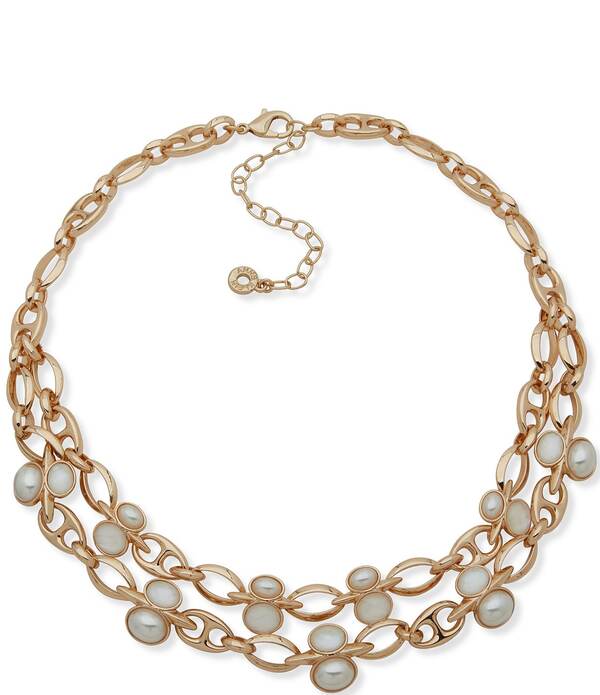 アンクライン レディース アクセサリー ネックレス・チョーカー レース Anne Klein Gold Tone Multi Row Pearl Stone Collar Necklace White/Gold ホワイト