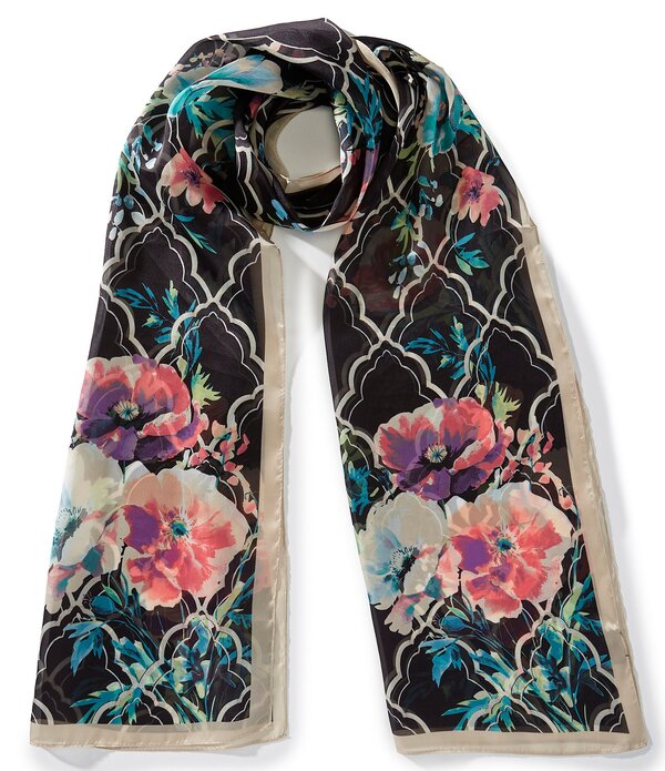 ヴィンスカムート レディース アクセサリー マフラー・ストール・スカーフラワー柄 フラワー Vince Camuto Lattice Floral Oblong Scarf Black Multi ブラック