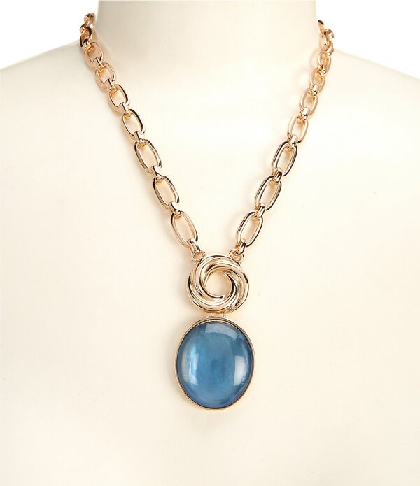 ディラーズ レディース アクセサリー ネックレス・チョーカー レース Dillard'swirl Metal Blue Shell Epoxy Oval Short Pendant Necklace Gold/Blue ブルー