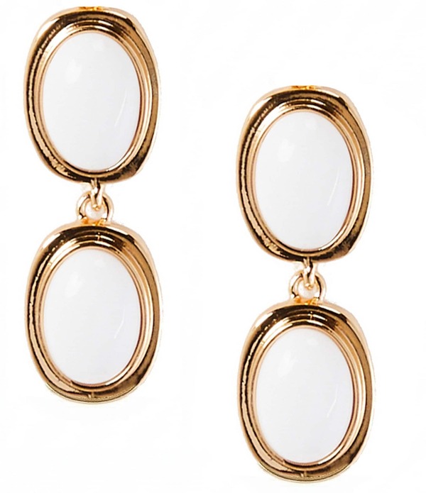 ディラーズ レディース アクセサリー ピアス・イヤリング Dillard's Resin Cab Double Oval Metal Drop Earrings Gold/White ホワイト
