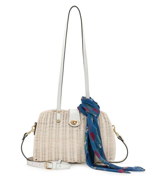 パトリシアナシュ レディース バッグ Patricia Nash Isere Wickerattan Satchel Bag With Scarf White ホワイト|ReVida 店