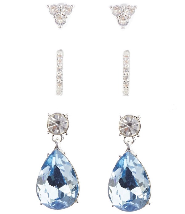 セザンヌ レディース アクセサリー ピアス・イヤリング デニム Cezanne Crystal CZ & Light Denim Stone Multi Earring Trio Set Silver/Light Denim デニム