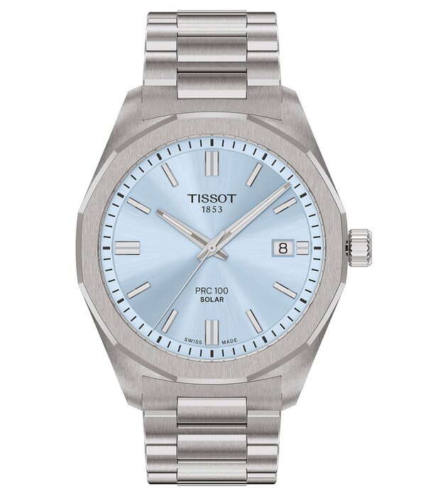 ティソット レディース 添え物 ウオッチ ティーシャツ Tissot Men\u0027s PRC 100 Solar Classicontemporary Collection Quartz Analog 316L Stainlessteel Bracelet Watch Silver/Ice Blue 青碧
